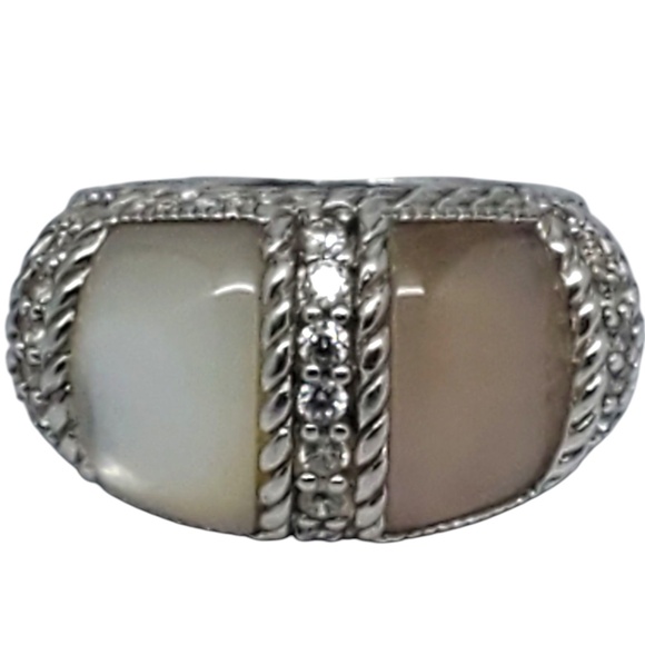 Judith Ripka Sterling Mother Of Pearl & Rose Quartz Ring Size 7 #21107 - Picture 2 of 9